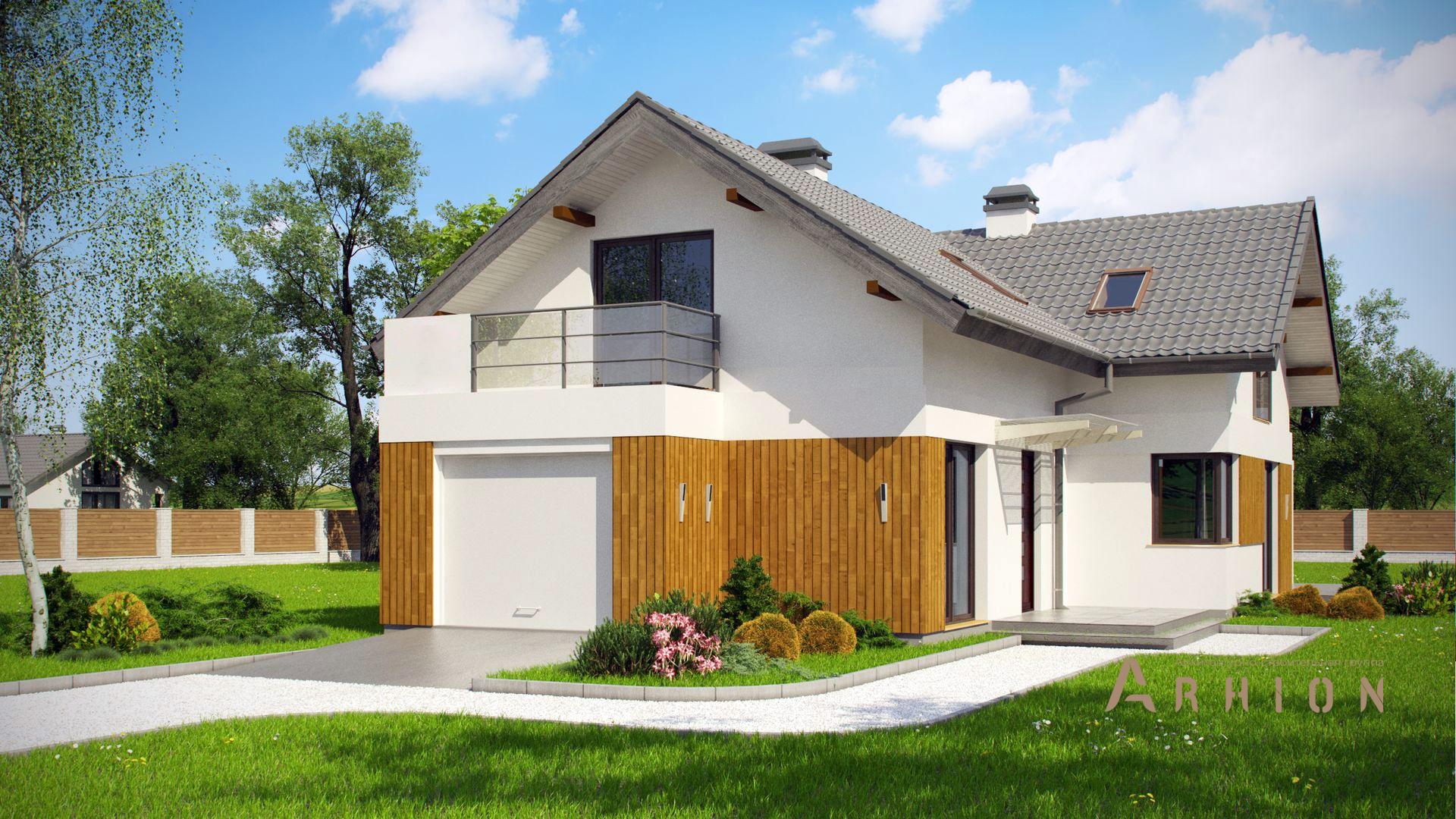 2. Проект одноэтажного дома в скандинавском стиле с двускатной кровлей, Z150 GL, площадью - 172 кв c мансардой, терассой, балконом, гаражом